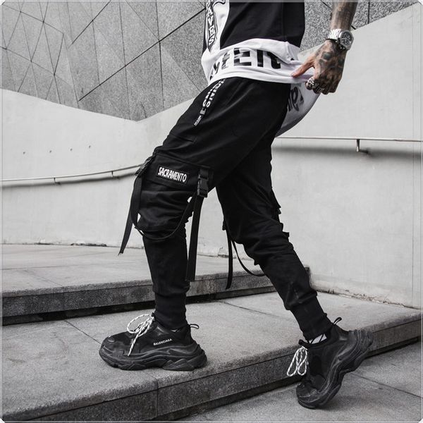 

streetwear harem pants men cotton black hip hop mens joggers pants casual slim side-pocket ribbons spring sweatpants cargo