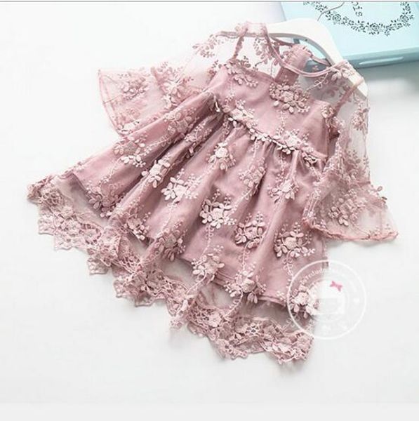 

girls flare sleeve embroidered lace princess dress 2019 spring lovely fashion fairy dresses dancewear kids designer clothes clothing, Red;yellow