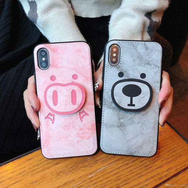 

hope marble pocket piglet shell back cases for iphone xs max xs xr x 8 7 6 6s plus cover case cute little bear cases with card pocket