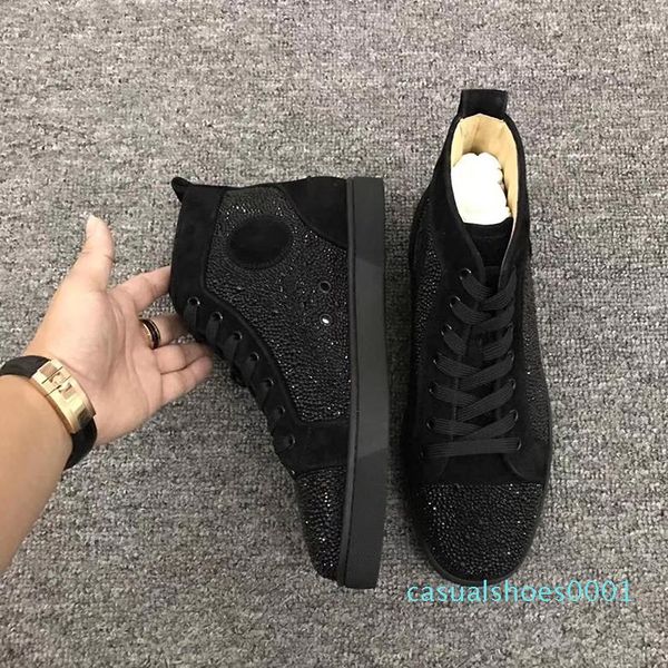 

red bottom sneaker designer studded spikes flats shoes luxury ankle boots casual shoes high real leather trainers with box ac01, Black