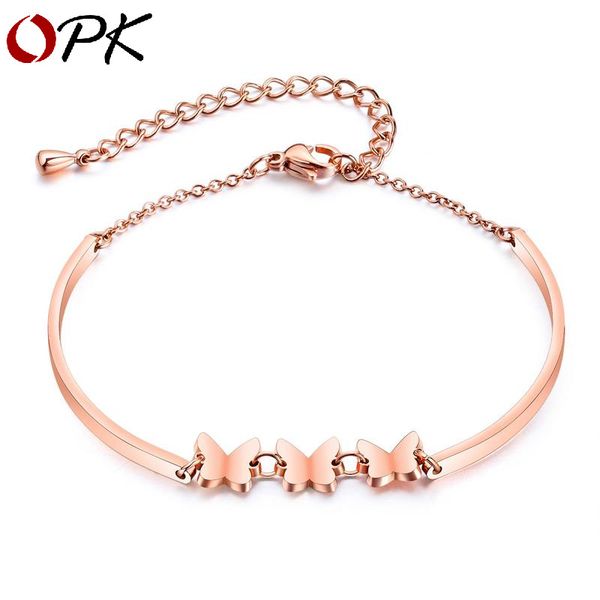 

opk korean fashion stainless steel butterfly hand ornaments titanium steel women's bracelet girl's friend jewelry, Black