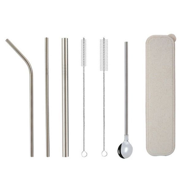 

4pcs/set fashion stainless steel drinking straws eco friendly metal bar drinking straws + 2cleaner brush drinkware accessories