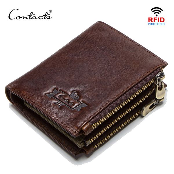 

contact's 100% cow leather men's wallet rfid male portmane short cuzdan mens card holders coin purse cartera hombre man's wal, Red;black