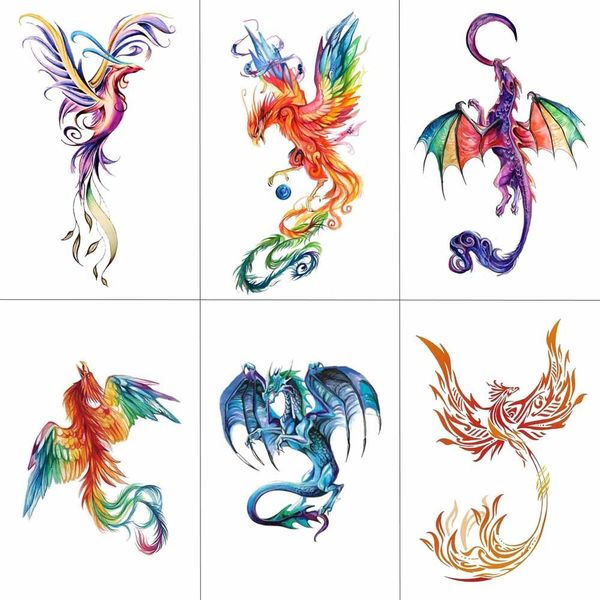 Acheter Coloré Aquarelle Phoenix Dragon Tatouages Temporaires Pour Enfants Femmes Main Tatoo Autocollant Body Art 98x6cm A 114 De 068 Du Funnail