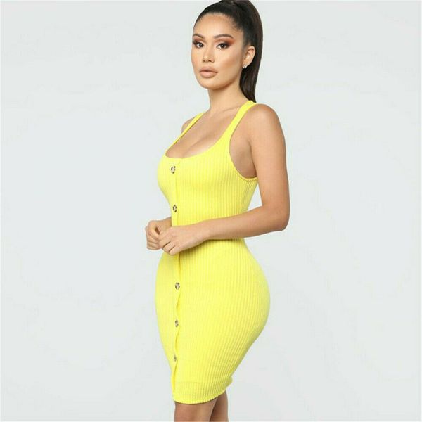 

women chic summer bandage knitted ribbed buttoned stretch bodycon casual sleeveless mini dress vestidos evening party clubwear, Black;gray