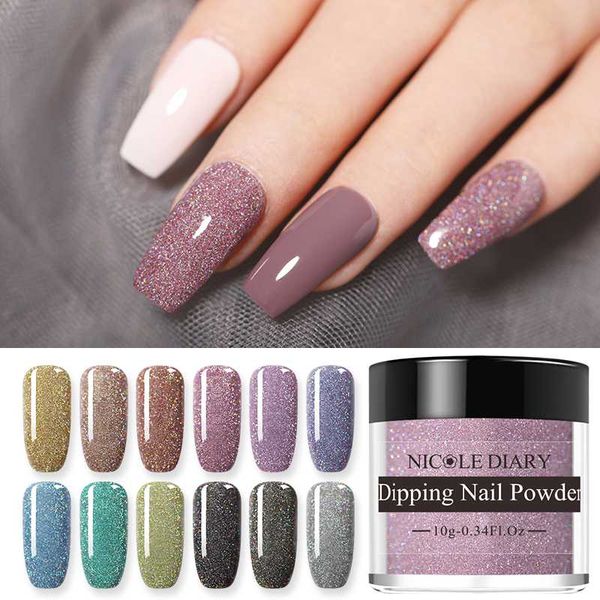 

nicole diary 10g holographic dipping nail powder sparkling glitter dip nail glitter chrome shinning art decoration, Silver;gold