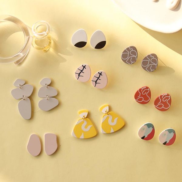 

aomu 2020 korea mini chic spring summer colorful acrylic geometric oval asymmetric earrings for women girl party jewelry gifts, Golden;silver
