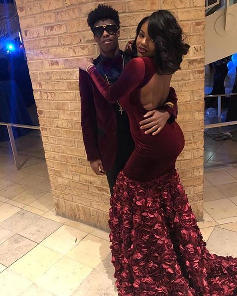 

бордовые черные девушки платья русалки выпускного вечера с длинными рукавами шеи бато ручной работы цветы спинки ну вечеринку вечерние плать, Black