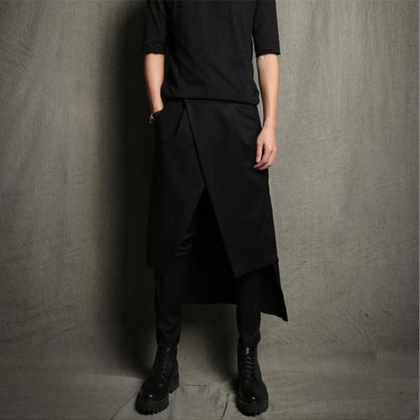 

27-44 2019 new men clothing hair stylist fashion fake two pieces performance pants culotte costume plus size singer costumes, Black