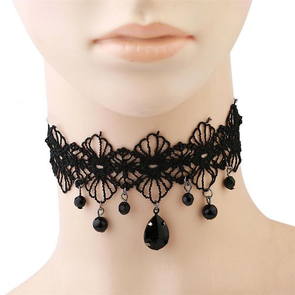 

women black lace & beads choker victorian steampunk gothic collar necklace harajuku personalized teacher gift boyfriend, Silver