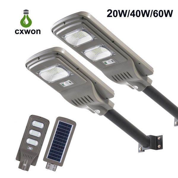 2019 New 20w 40w 60w Solar Led Street Light Ip65 Integrated Pir Motion Sensor Outdoor Wall Light With Pole Remote Control From Cxwonled 3179