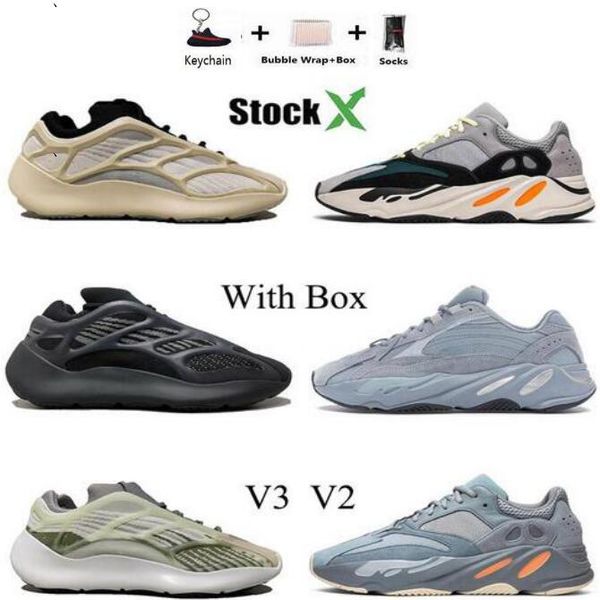 

kanye west with box white sneakers carbon mnvn 700 women men reflective 3m 700s mauve teal blue hospital blue magnet inerti