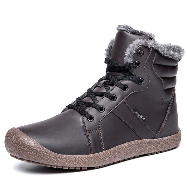 

winter men warm plush sneakers leather ankle boots snow waterproof women outdoor walking sports booties comfortable boot, Black
