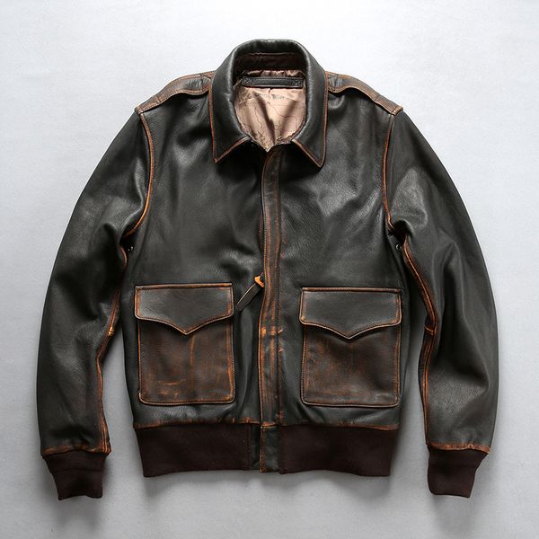 

dhl men's genuine leather jacket vintage brown/black motorcycle biker casual cowhide slim fit winter russia coats