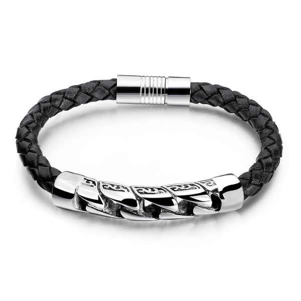 

2019 new men titanium steel leather bracelet fashion braided hand rope to send boyfriend gift, Golden;silver