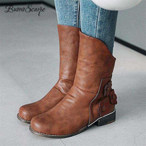 

buonoscarpe women short western boots flower slip on ankle boots winter plush in girls casual shoes big size 43,44,45,46eu, Black