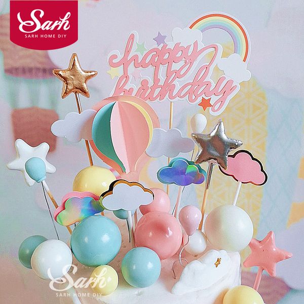 

pink yellow blue rainbow cloud ball cake er for kid birthday party decoration dessert cake decor baking lovely gifts