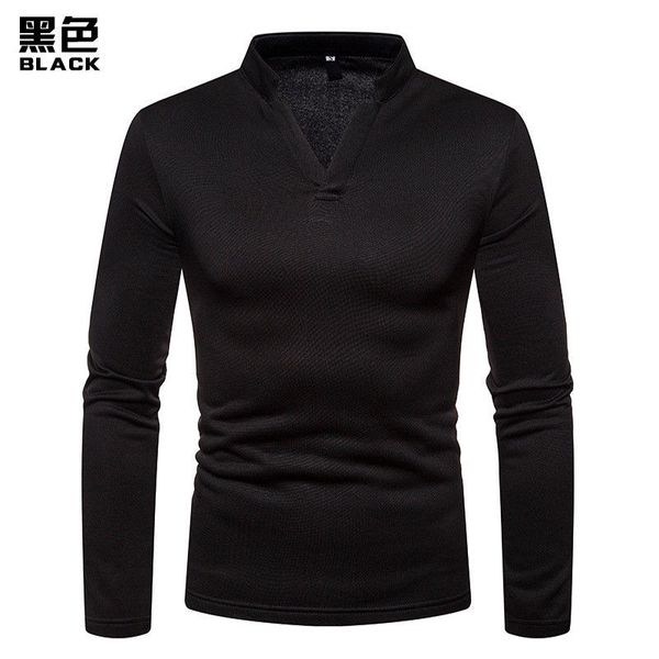 

2018 new style fashion solid v neck men slim fit cotton long sleeve casual t-shirt stylish, White;black