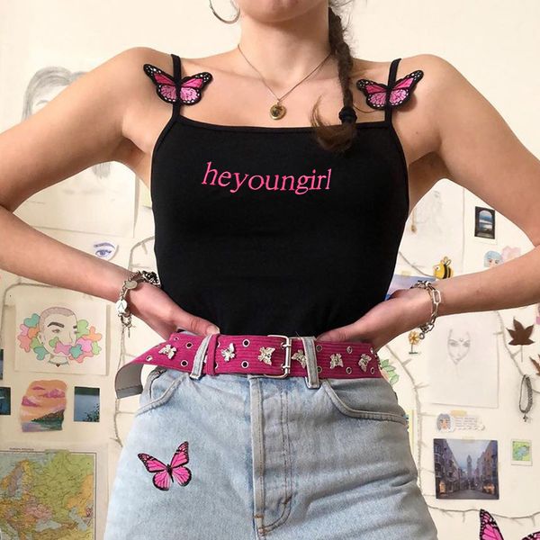 

butterfly letter embroidery 2020ins base camisole vest women's wear, White