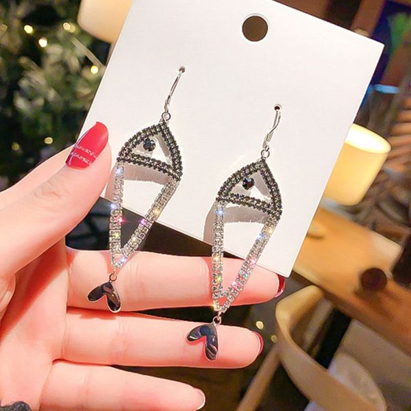 

exquisite fish bone crystal earrings personalized fashion design crystal mermaid drop earrings fish animal jewelry, Silver