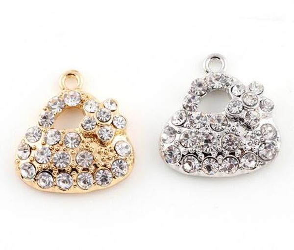 20 Teile/los 22x21mm (Gold, Silber Farbe) Strass Blume Tasche Hängen Anhänger Charms Fit Für Magnetische Speicher schwimmende Medaillon