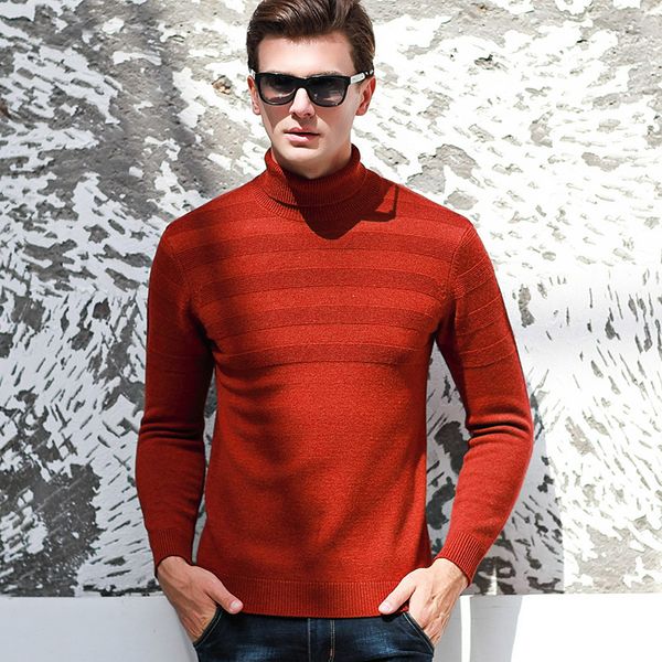 

new pure wool high collar thickened jacquard stripe men sweater autumn winter casual computer knitted pullovers 2xl, White;black