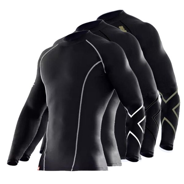 

2018 new compression shirt long sleeves t-shirt gyms fitness clothing print quick bodybuilding crossfit lycra, White;black