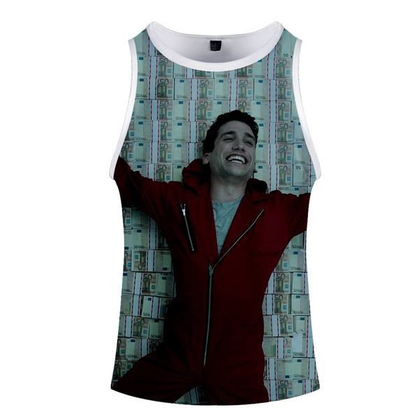 

money heist 2019 3d printed fashion hip hop cool sleeveless tank round neck comfortable hip-hop summer tank, White;black
