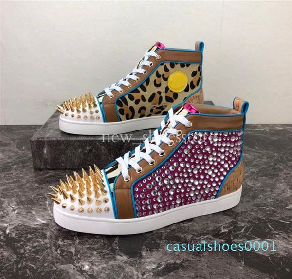 

designer fashion designer studded spikes flats shoes red bottom casual shoes party lovers leather sneakers ac01, Black