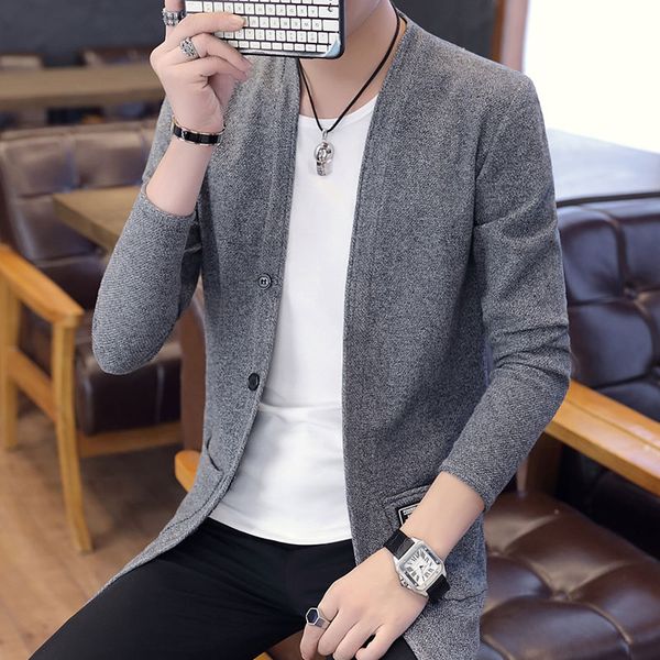 

buttons cardigan sweater men winter v neck knitted jackets sweatercoat slim fit casual sweters coats brand mens knitwear, White;black