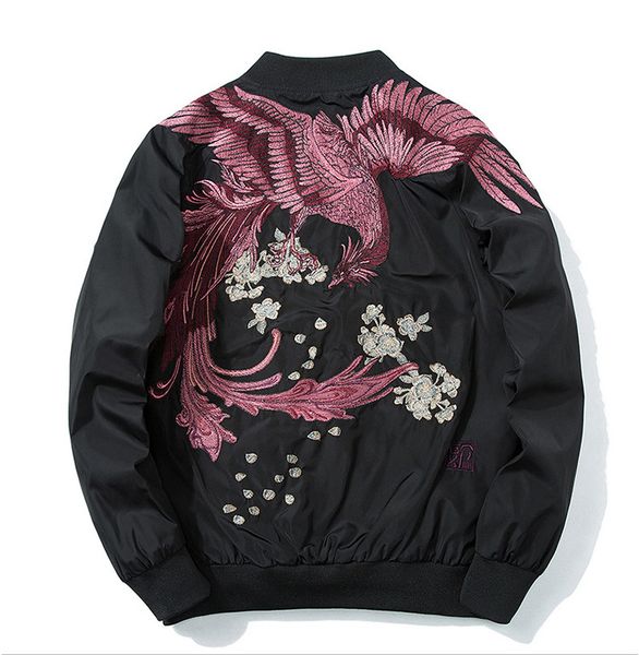 

spring high street phoenix embroidery jacket coat plus size casual outwear hip hop bomber jackets couplewear xs-xxxl high quality, Black;brown