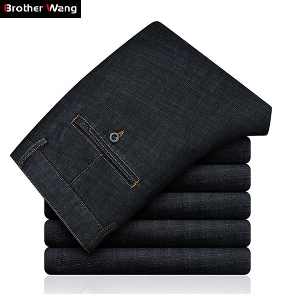 

men's business jeans 2019 autumn winter new classic style fashion casual straight black denim pants male brand trousers, Blue