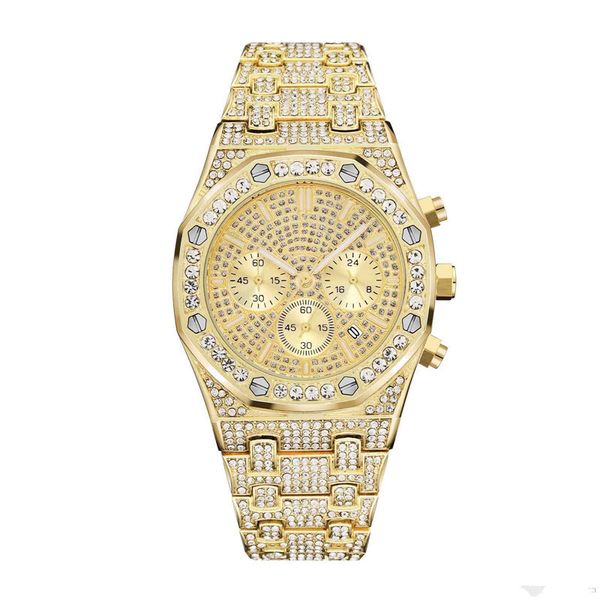 

mens luxury watch royal oak offshore all subdial work diamond wacth iced out watches stainless steel men quartz movement chronograph, Slivery;brown