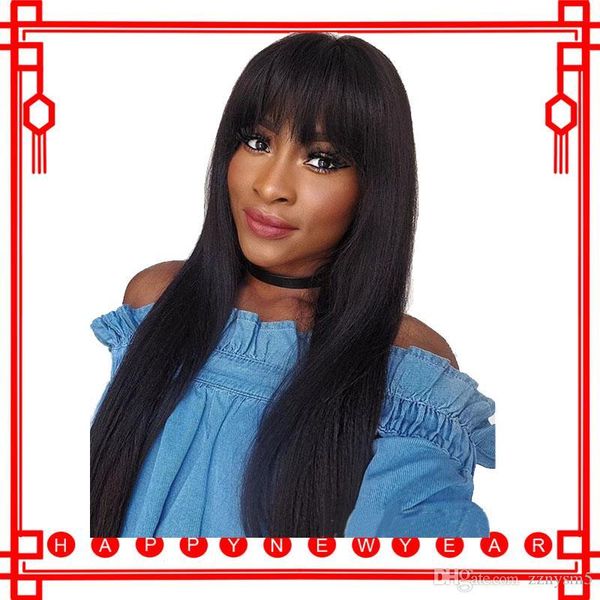 

360 кружева лобный парик с чёлкой 150 плотность прямые кружева перед парики человеческих волос предварительно сорвал реми бразильский парик, Black