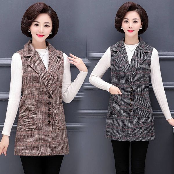 

large size clothing for women autumn winter middle age clothing new women's vests lattice woolen vest elegant ladies blazer 975, Black;white
