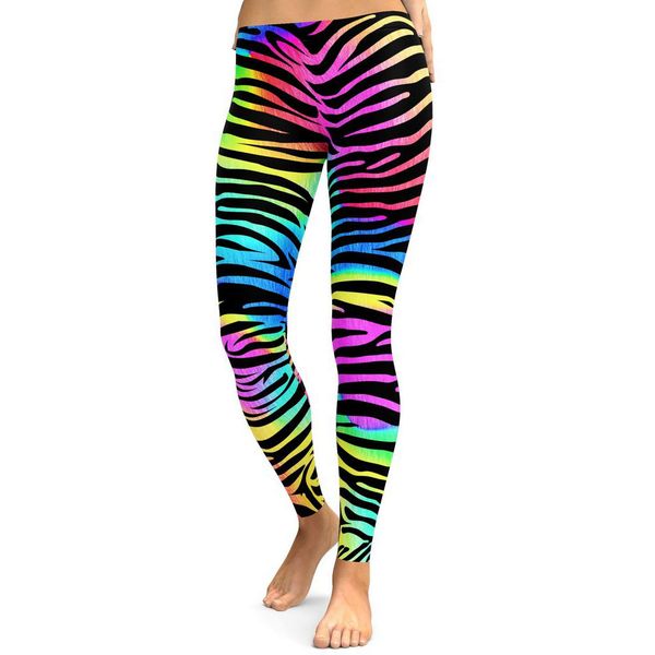 

colorful zebra pattern fitness leggings women stretch striped pants high waist stretch trousers workout leggings #yj, Black
