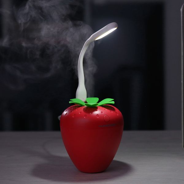 

mini 180ml strawberry design air humidifier cute humidificador mist maker air freshener with led lamp light mini fan for home