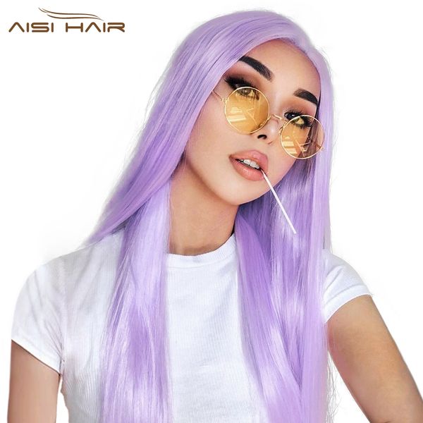 

is a wig 24 purple long straight synthetic wigs for women sale pink/yellow/orange wigs can be cosplay middle part nature hair, Black