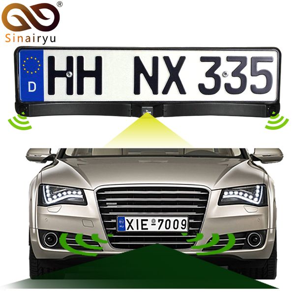 

sinairyu auto front / rear parking radar sensor + hd ccd europe russia license plate frame car front camera without parking line