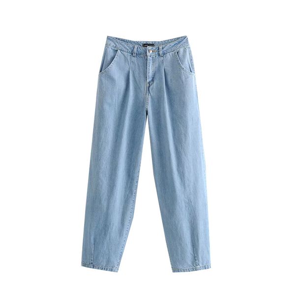 

western style women's dress new products solid color high-waisted loose-fit slimming harem pants versatile jeans casual trousers, Blue