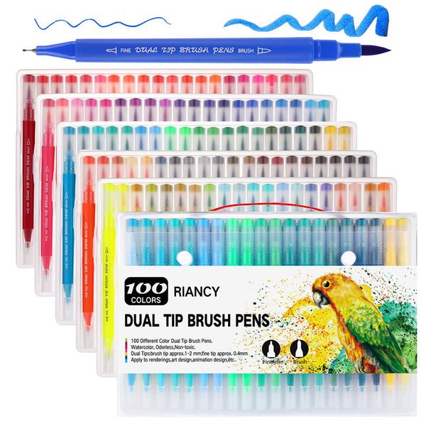 

12/24/36/48/72/100pcs colors fineliner dual tip watercolor marker pen set brush pen for drawing manga calligraphy art supplies