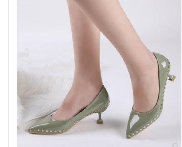 

women's shoes in spring and autumn middle fine heel pointed end @104, Black