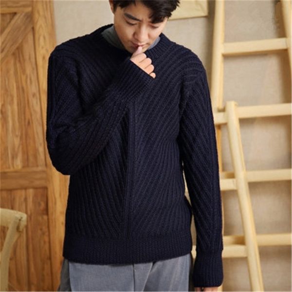 

new fashion 100% hand made pure wool oneck knit men solid h-straight loose pullover sweater one&over size, White;black