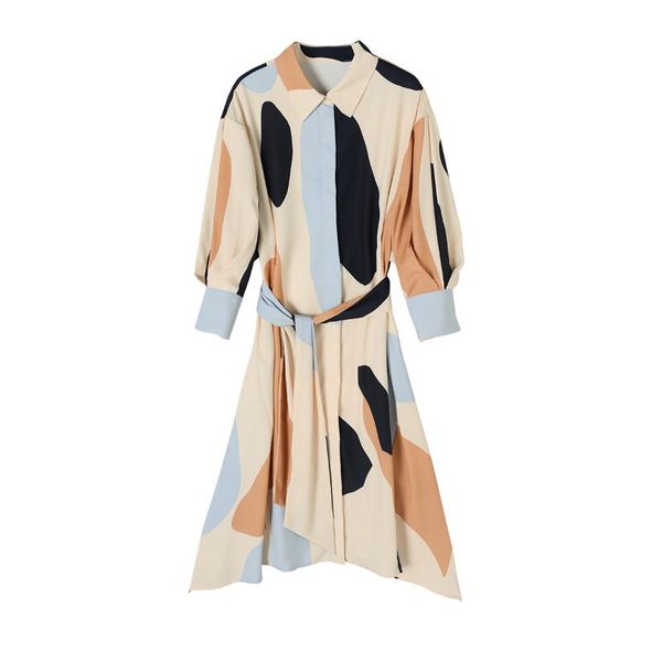 

women dress 2020 spring and summer new dress women's printed mini with tree quarter sleeves, Black;gray