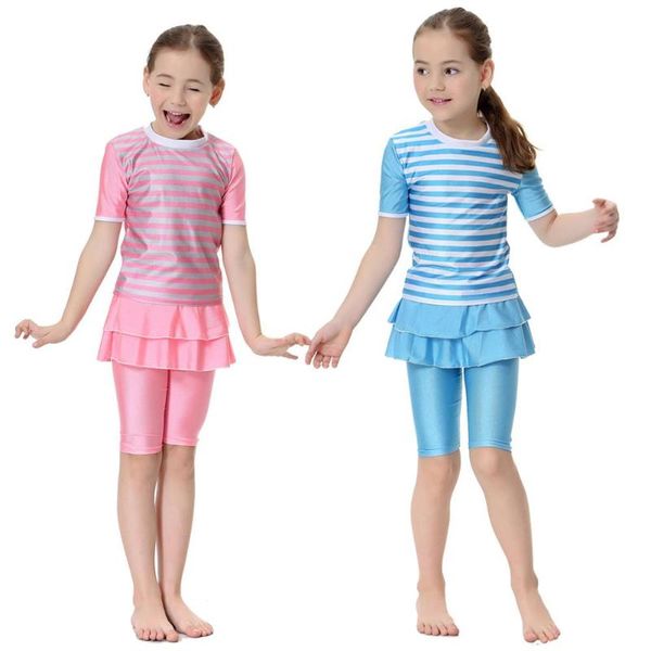 

muslim girl swimsuits short sleeve two piece islamic child beach swimwear