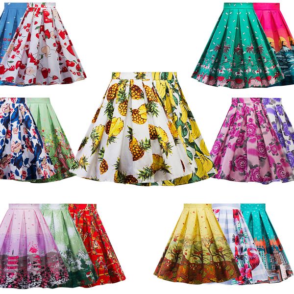 

hepburn style retro office skirts womens christmas half length skirt preppy print a-line knee-length natural long tutuwomanbeach, Black