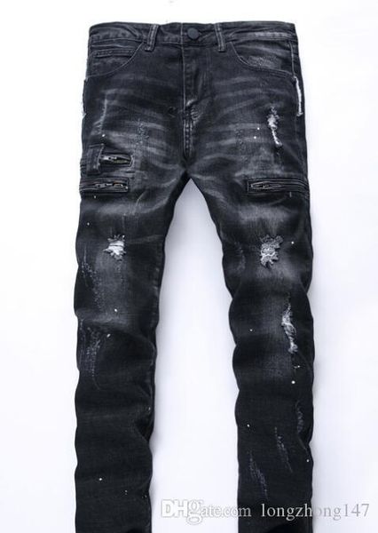 

european and american style new man's casual jeans skinny pants tights trousers hole hip hop pencil pants, Blue