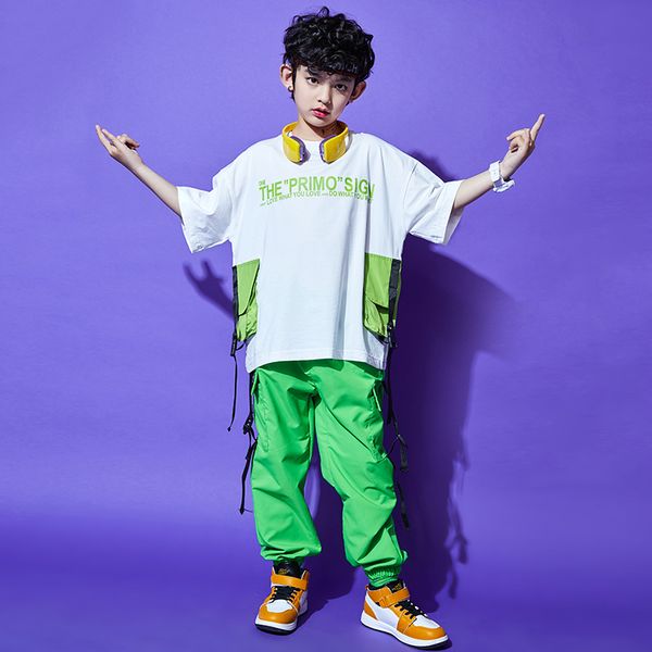 

boys hip-hop dance clothes kids summer loose short-sleeved t-shirt hiphop pants children jazz street wear stage outfits dqs4487, Black;red
