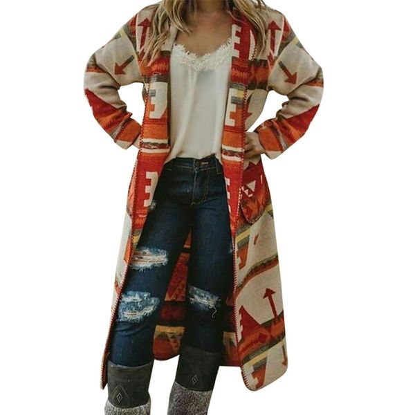 

chaqueta mujer winter winter coat women multicolor vintage print ethnic wind long sleeve long coat abrigos mujer invierno 2019, Black