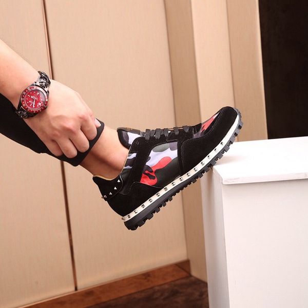 

2019 camouflage flats runner camo sneaker studded up nude rock shoes chaussure woman shoes leather lace designer casual fashion imllg, Black